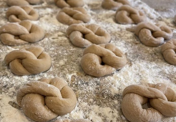 pretzels staged for baking